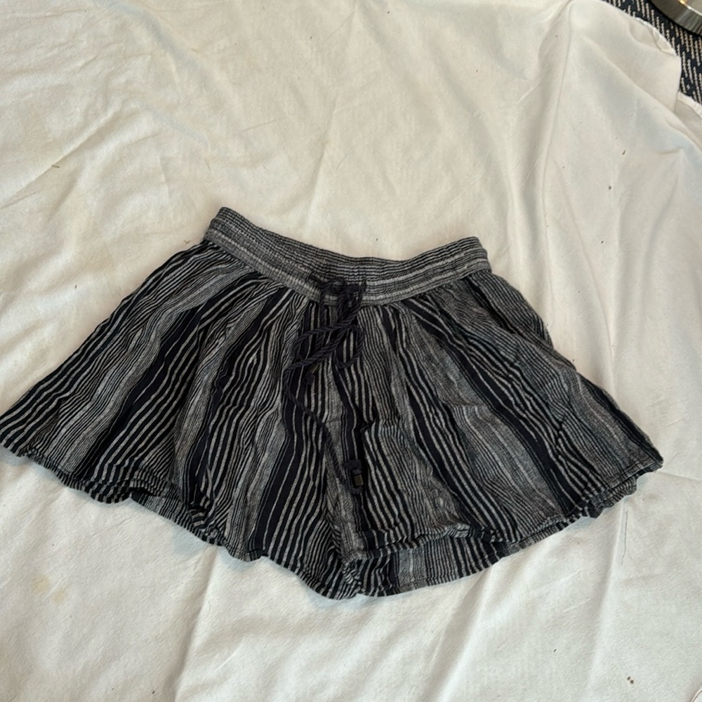 navy striped flow adjustable tie front shorts